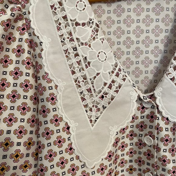 Maje Cosange Guipure Lace-Trimmed Printed Linen Blouse - Picture 14 of 16